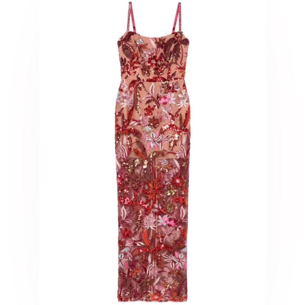 Bronx & Banco Dahlia Red Embroidered Sequin Maxi Gown Size S - Picture 3 of 4